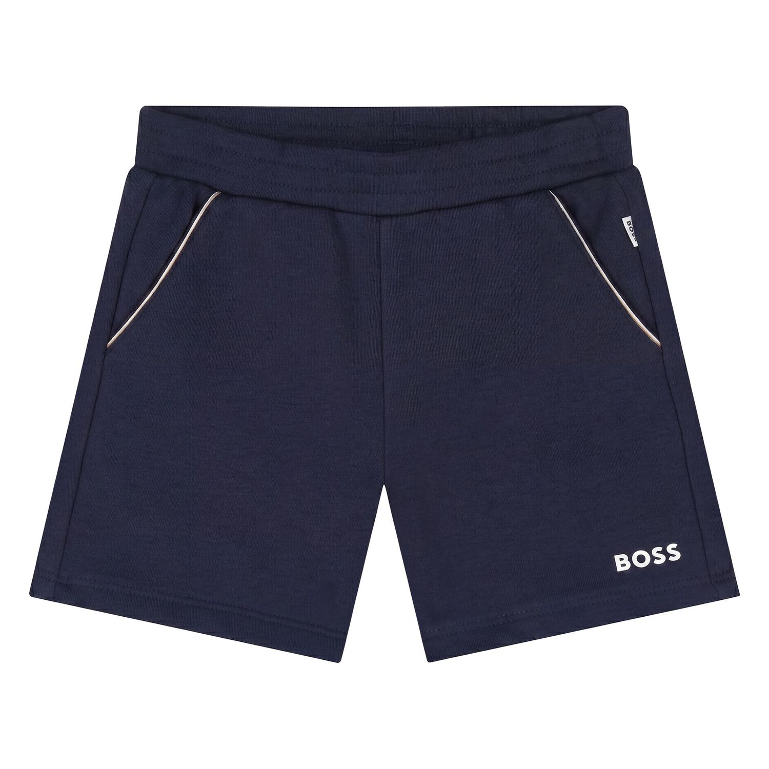 Younger Boys Mini Me Navy Blue & White Logo Shorts Set, 1, hi-res