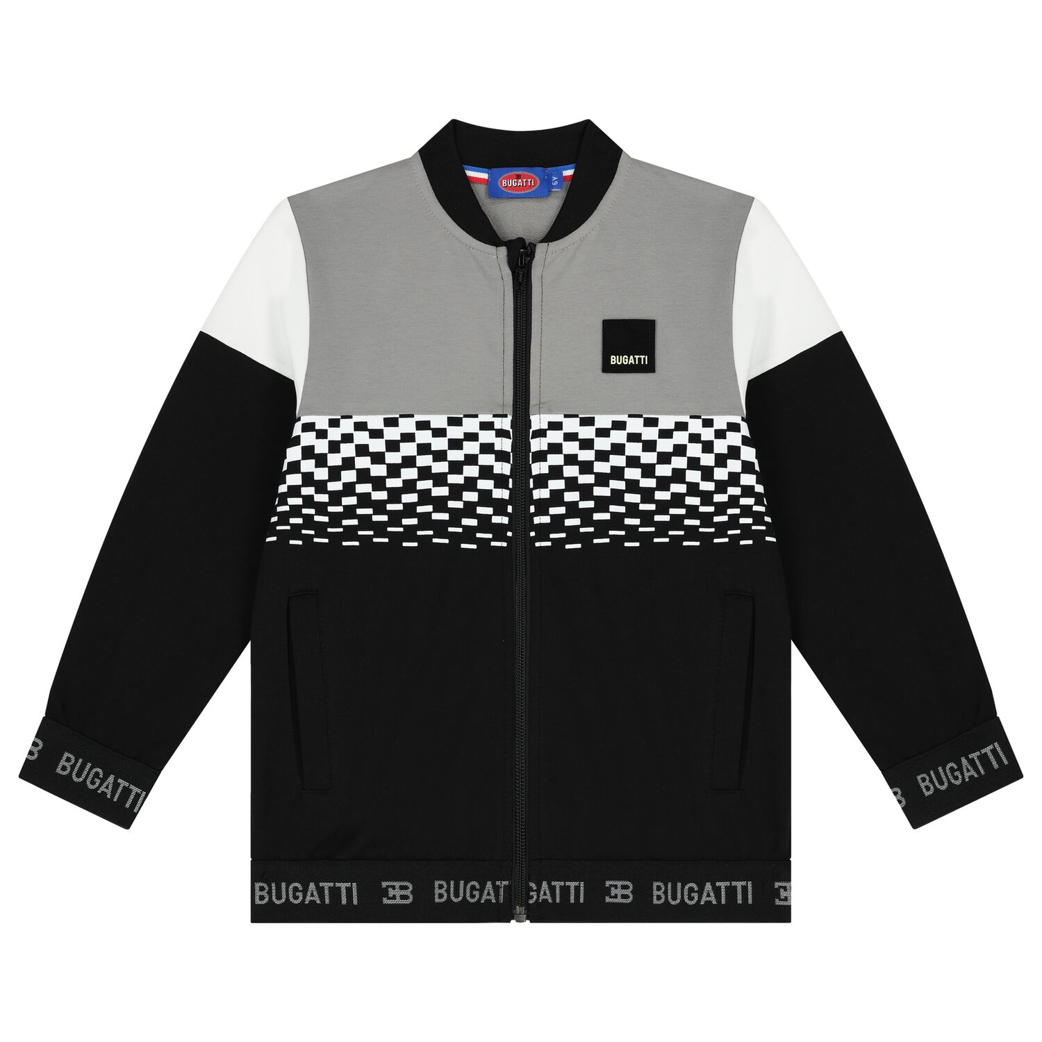 Boys Black & Grey Logo Zip Up Top, 1, hi-res