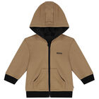 Younger Boys Black & Beige Reversible Zip Up Top, 1, hi-res
