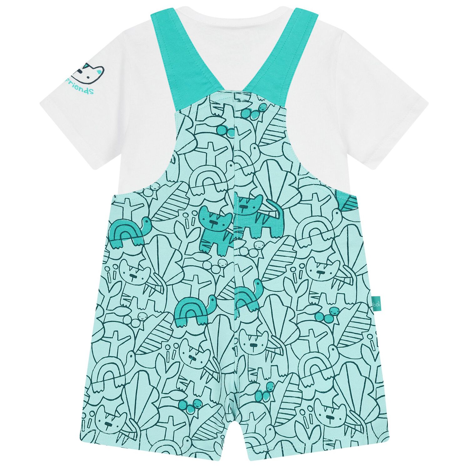 Baby Boys White & Green Dungaree Set , 1, hi-res