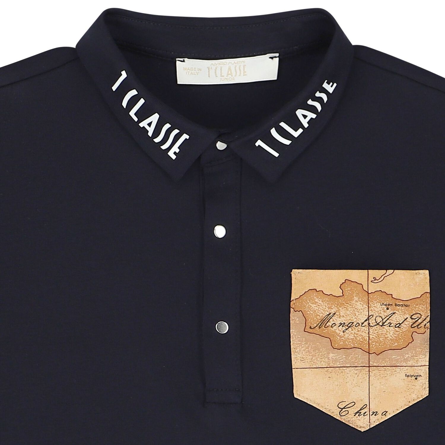 Boys Navy Blue Geo Map Polo Shirt, 1, hi-res image number null