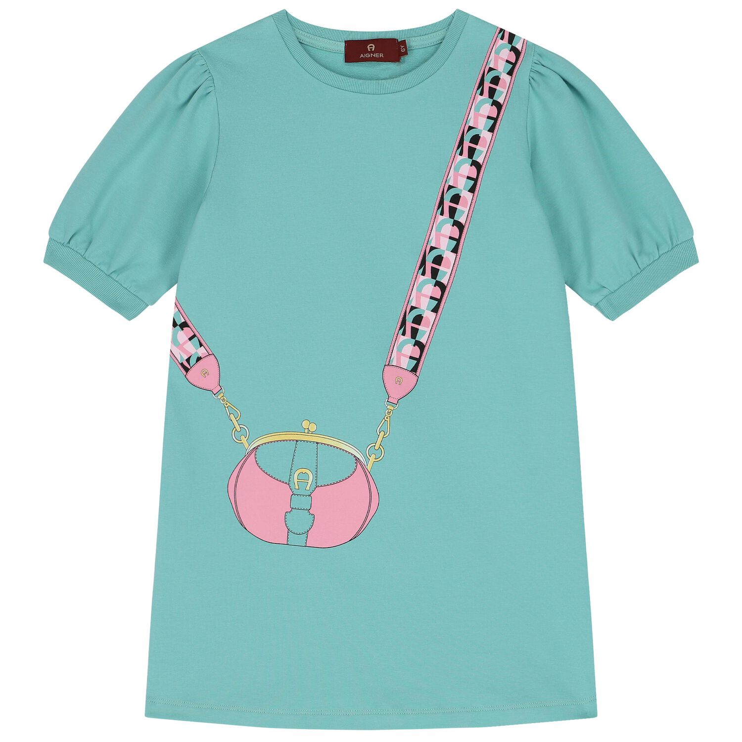 Girls Green Logo Bag Dress, 1, hi-res