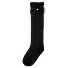 Girls Black Bow Knitted Socks, 5, hi-res