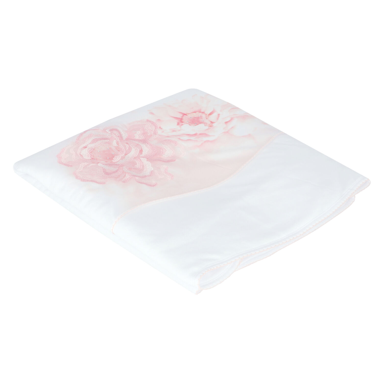 Baby Girls White & Pink Floral Blanket, 1, hi-res