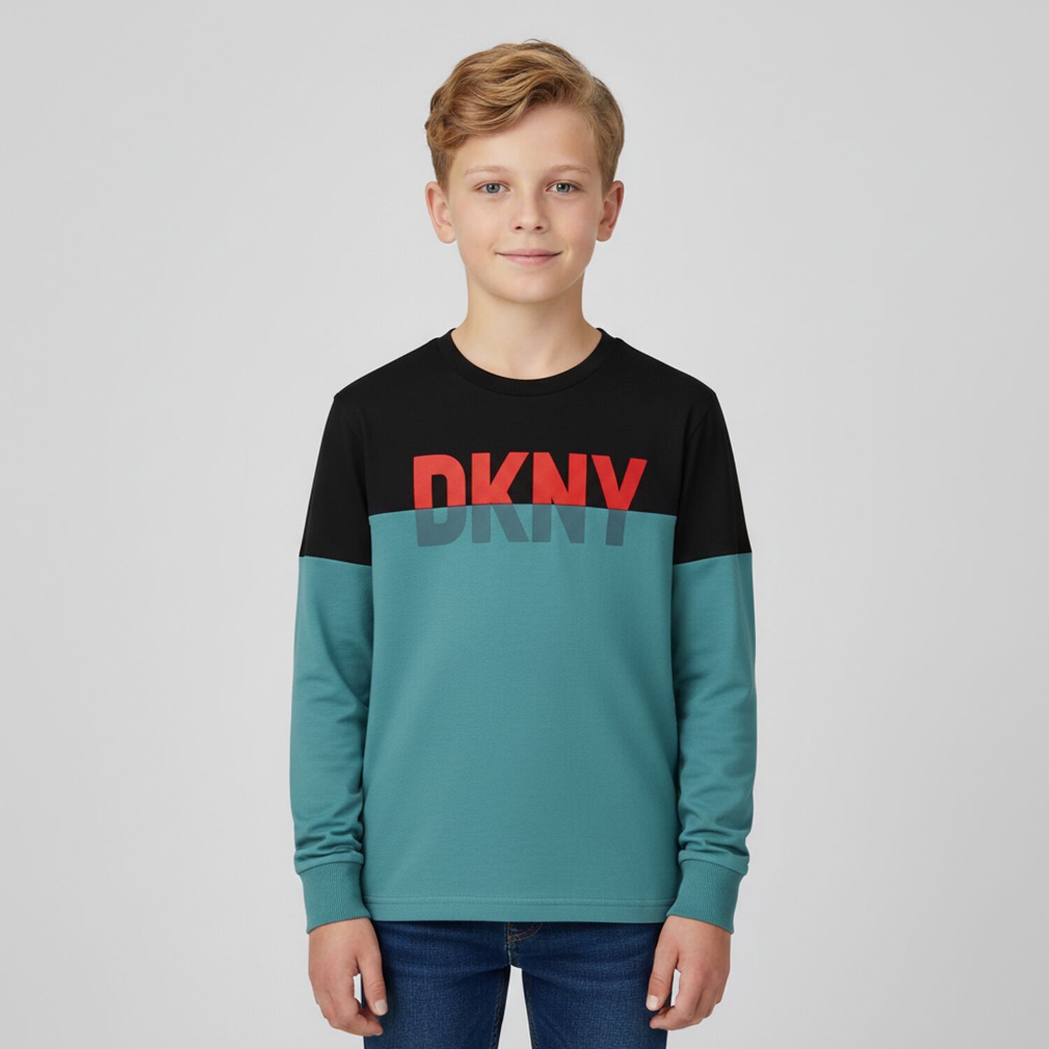 Boys Blue & Black Logo Long Sleeve Top, 1, hi-res