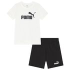 Boys White & Black Logo Shorts Set, 1, hi-res