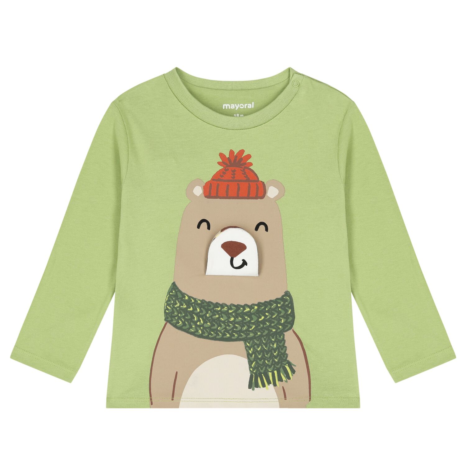 Younger Boys Green Bear Long Sleeve Top, 1, hi-res