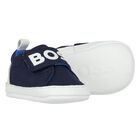 Baby Boys Navy Blue Logo Pre Walker Shoes, 1, hi-res