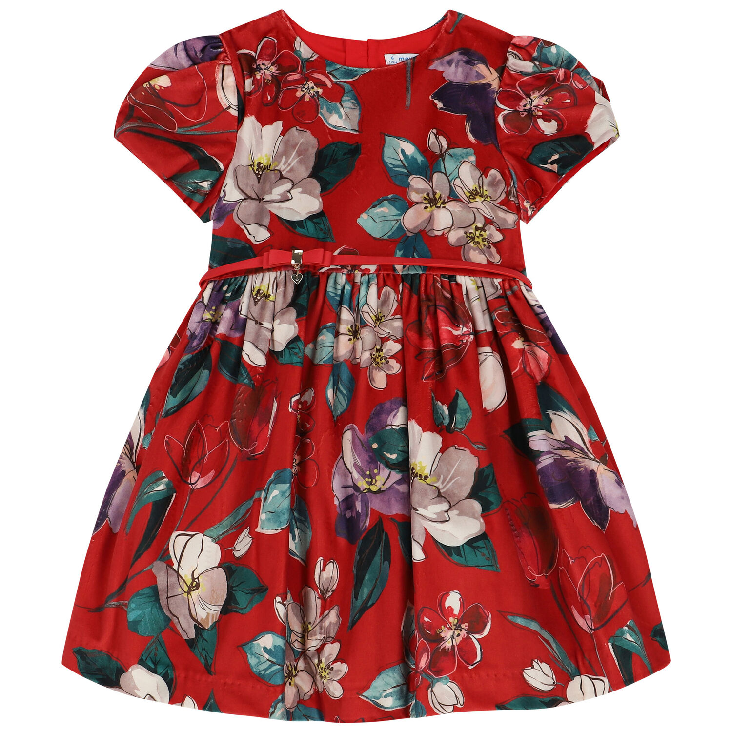 Girls Red Floral Dress, 1, hi-res