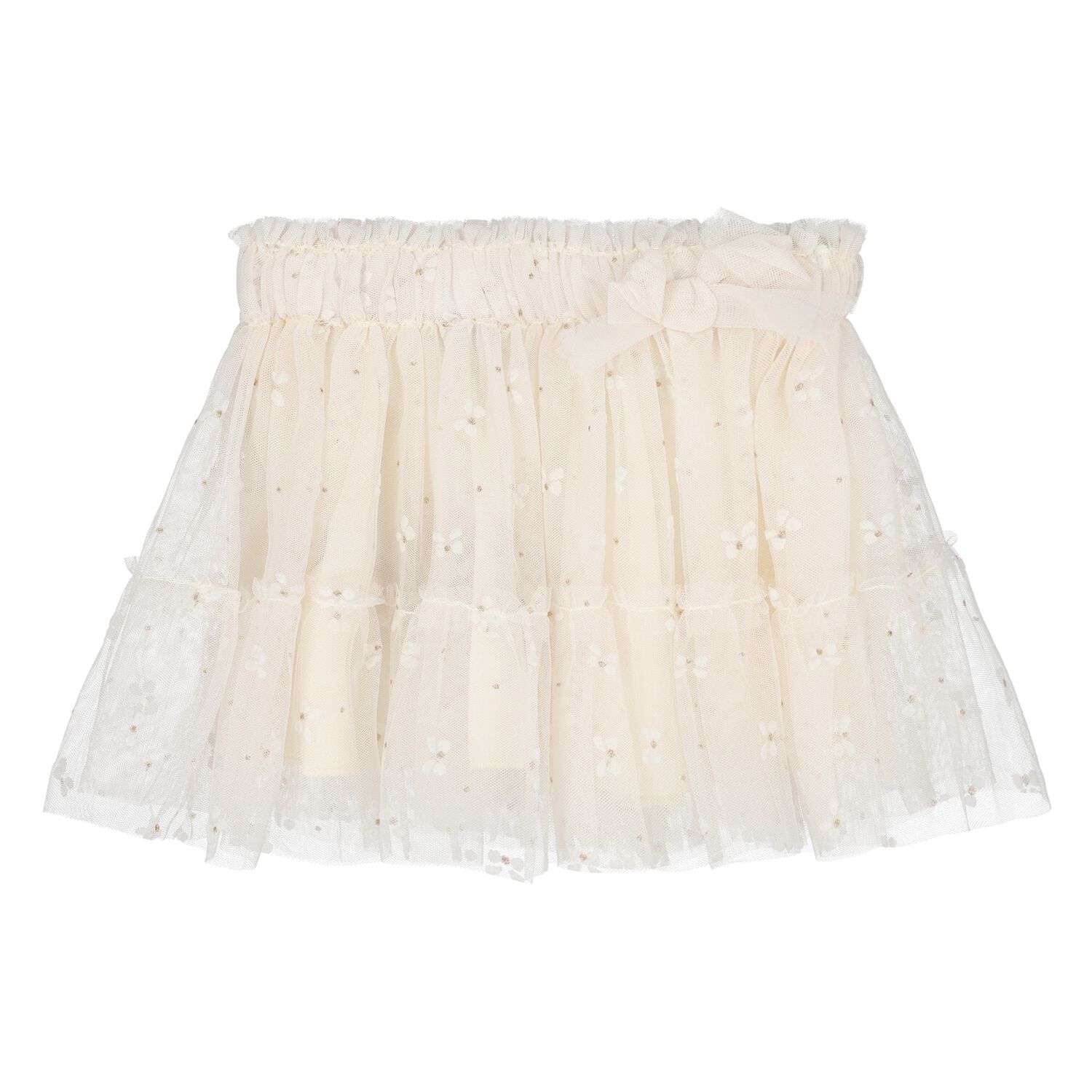 Younger Girls Ivory Bow Tulle Skirt, 2, hi-res