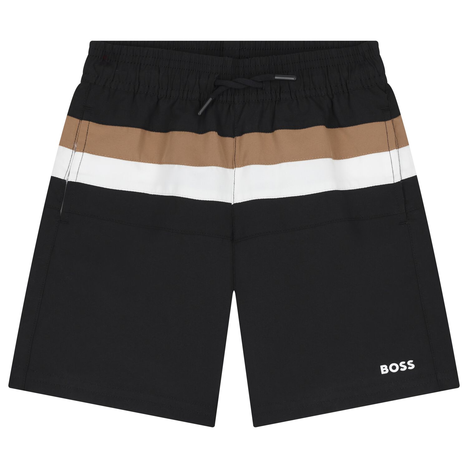 Boys Black, Beige & White Logo Swim Shorts, 1, hi-res image number null