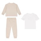 Baby Boys Beige & White Tracksuit 3-Piece Set, 8, hi-res