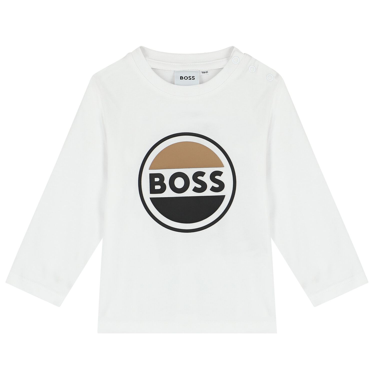 Younger Boys White Logo Long Sleeve Top, 2, hi-res