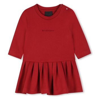 Younger Girls Red Pleated Logo Dress