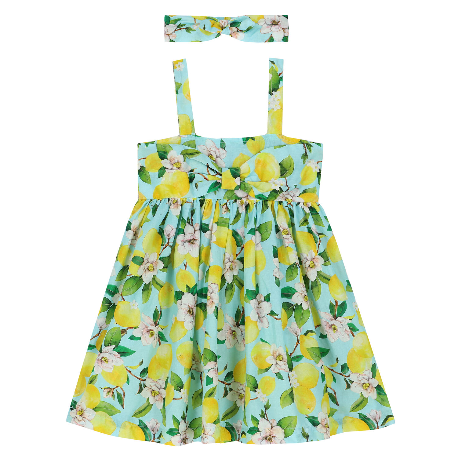 Girls Blue & Yellow Lemon Dress Set, 2, hi-res