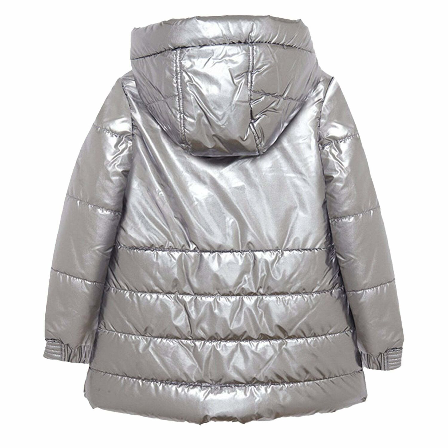 Girls Silver Puffer Jacket, 1, hi-res