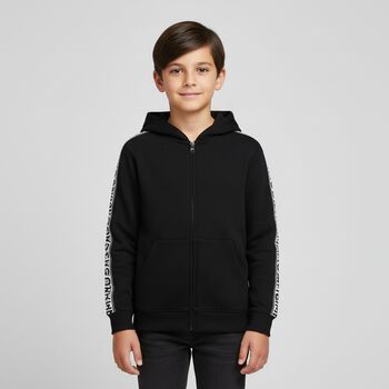 Black Logo Hooded Zip Up Top