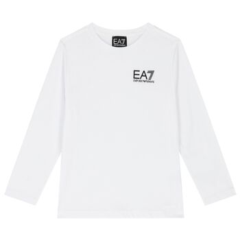 Boys White Logo Long Sleeve Top