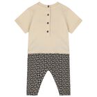Beige Monogram Babygrow & Hat Set, 1, hi-res