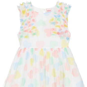 Girls White Tulle Heart Print Dress