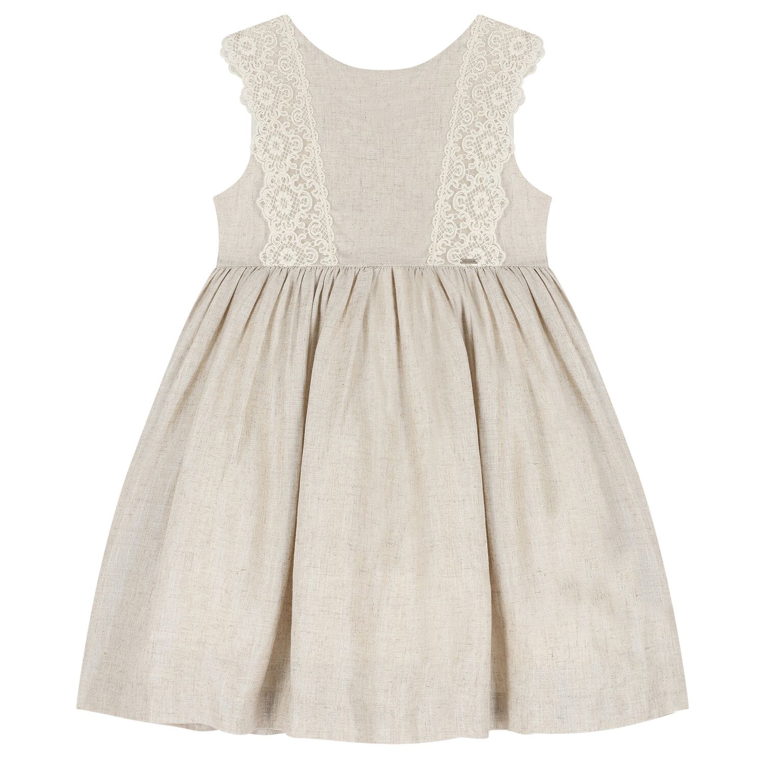 Girls Beige Shimmery Linen Dress, 2, hi-res