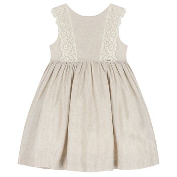 Girls Beige Shimmery Linen Dress