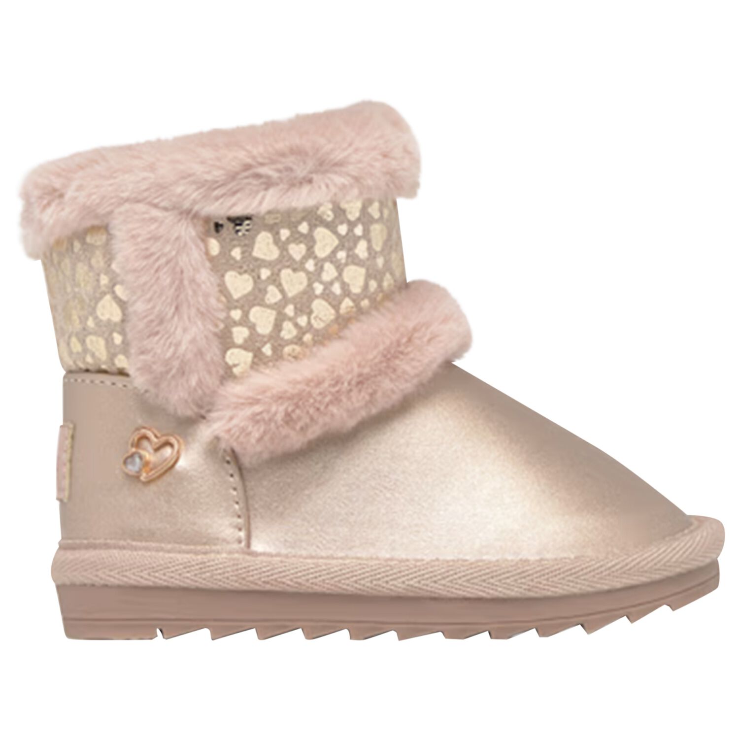 Younger Girls Rose Gold Faux Leather Boots, 4, hi-res