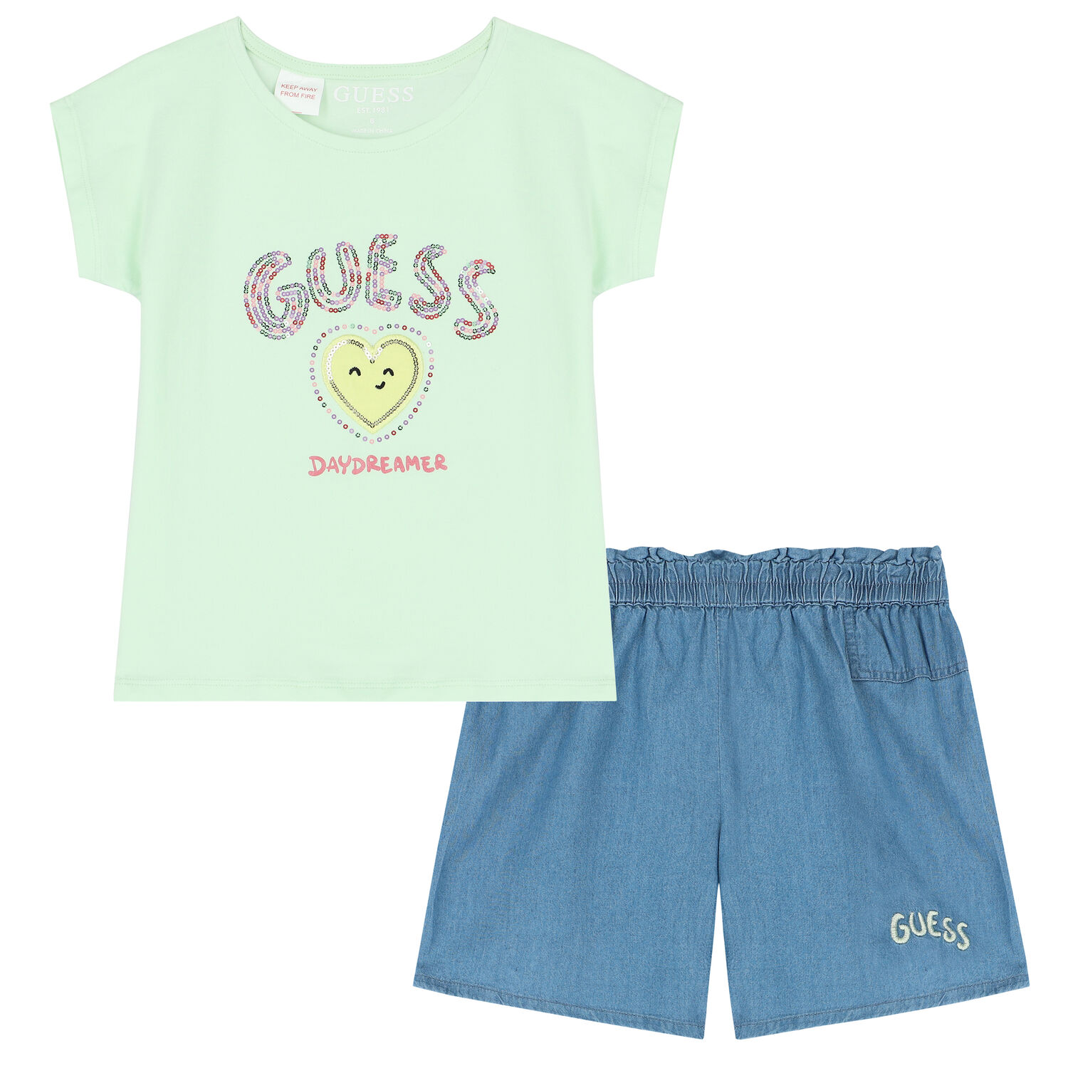 Girls Green & Blue Logo Shorts Set, 1, hi-res