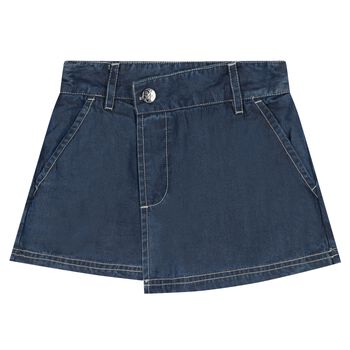 Girls Blue Denim Logo Shorts