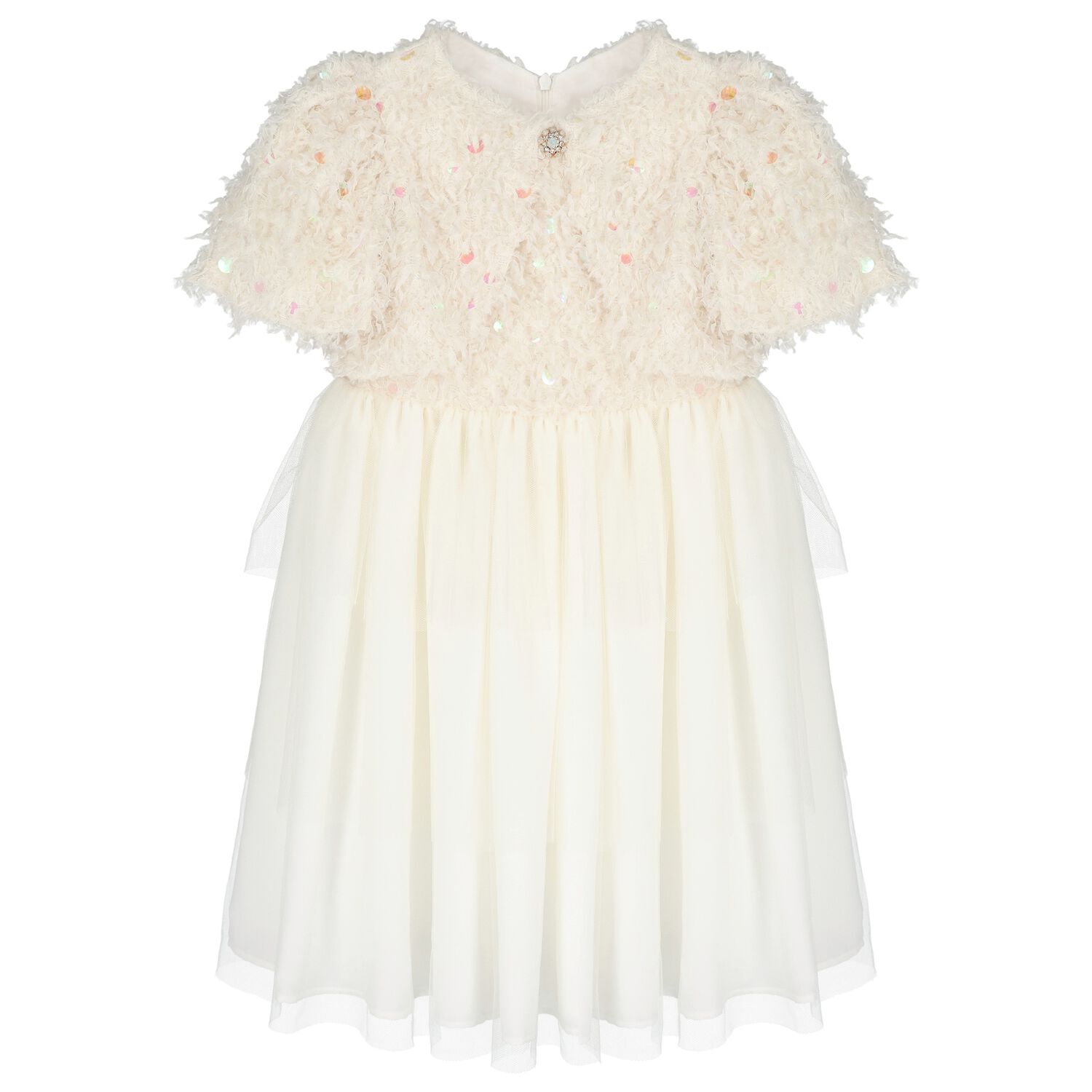 Girls Ivory Embellished Sequin Dress, 1, hi-res