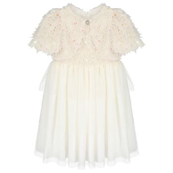 Girls Ivory Embellished Sequin Dress