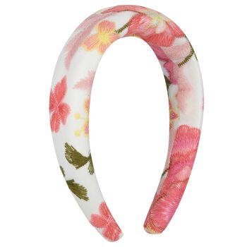 Girls Pink Floral Embroidered Headband