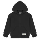 Black Logo Oversized Hooded Zip Up Top, 1, hi-res