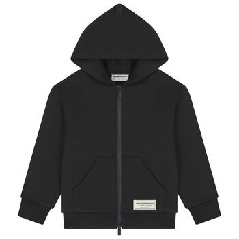Black Logo Oversized Hooded Zip Up Top
