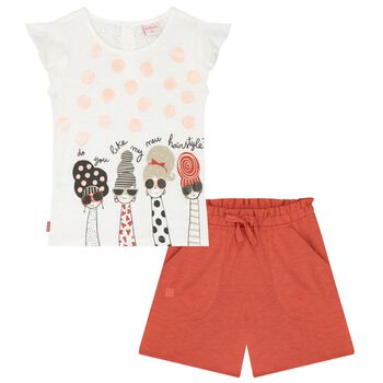 Girls Ivory & Red Shorts Set