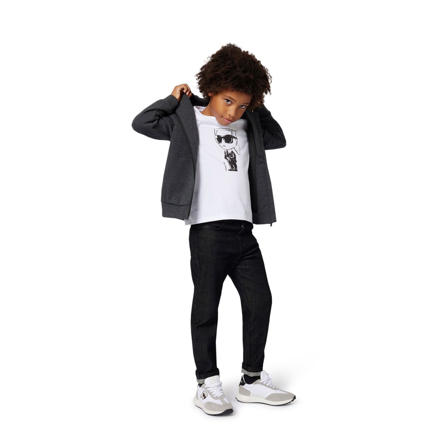 Boys White Ikonik Karl T-Shirt, 2, hi-res