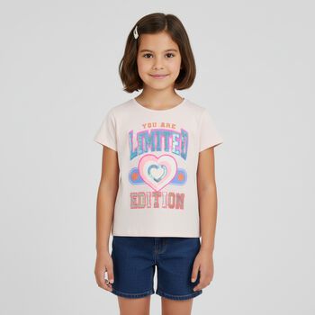 Girls Pink Embellished T-Shirt