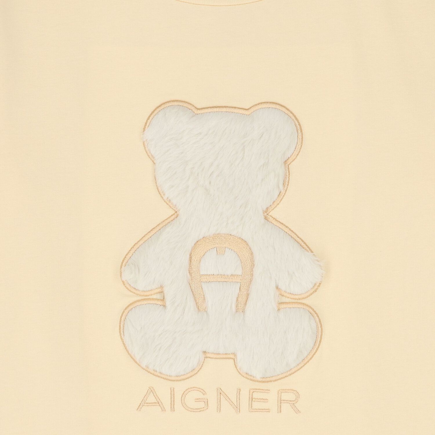 Girls Beige Faux Fur Teddy Bear Logo T-Shirt, 3, hi-res
