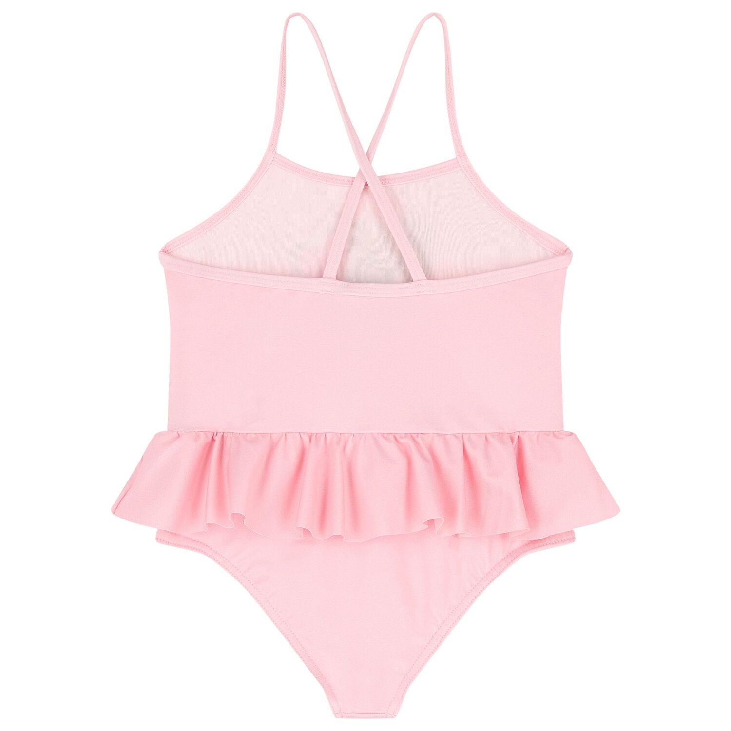 Younger Girls Pink Teddy Bear Ruffled Swimsuit, 1, hi-res