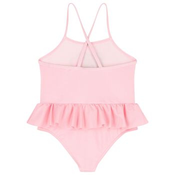 Younger Girls Pink Teddy Bear Ruffled Swimsuit