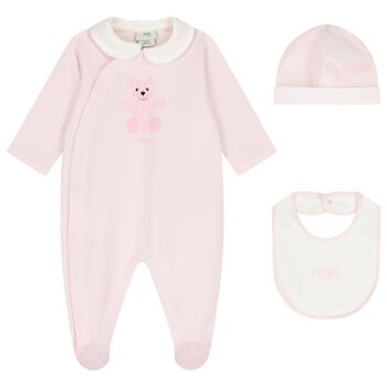Baby Girls Ivory & Pink Logo Babygrow Gift Set