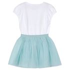 Girls White & Aqua Tulle Skirt Set, 3, hi-res