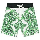 Baby Boys White & Green Majolica Shorts, 1, hi-res