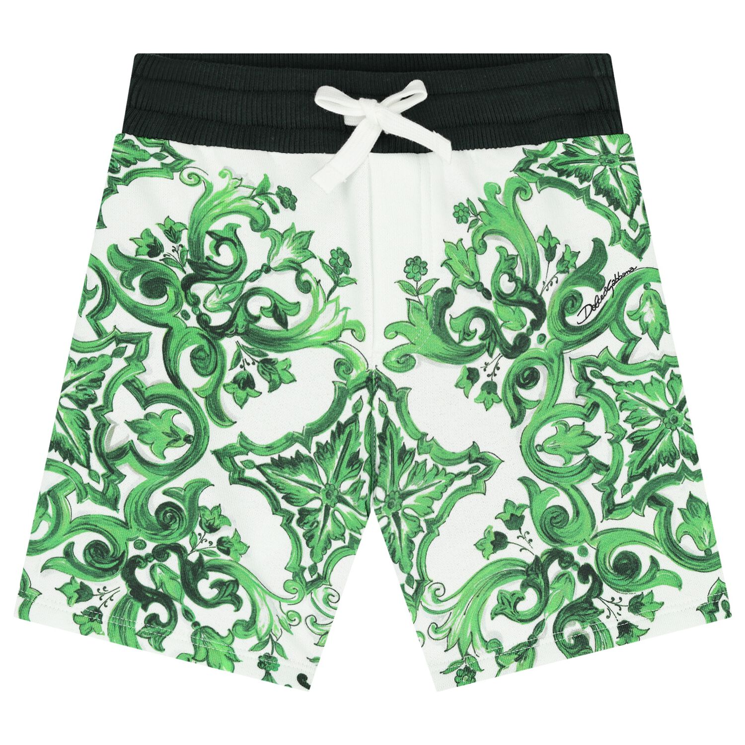 Baby Boys White & Green Majolica Shorts, 1, hi-res