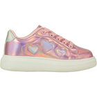 Girls Pink Hearts Trainers, 1, hi-res