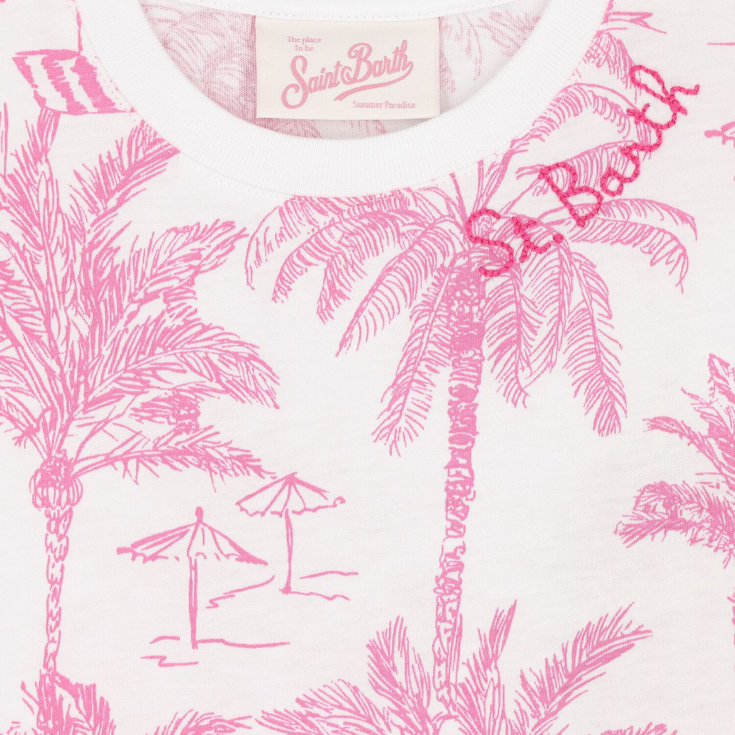 Girls White & Pink Palm Tree Dress, 1, hi-res image number null