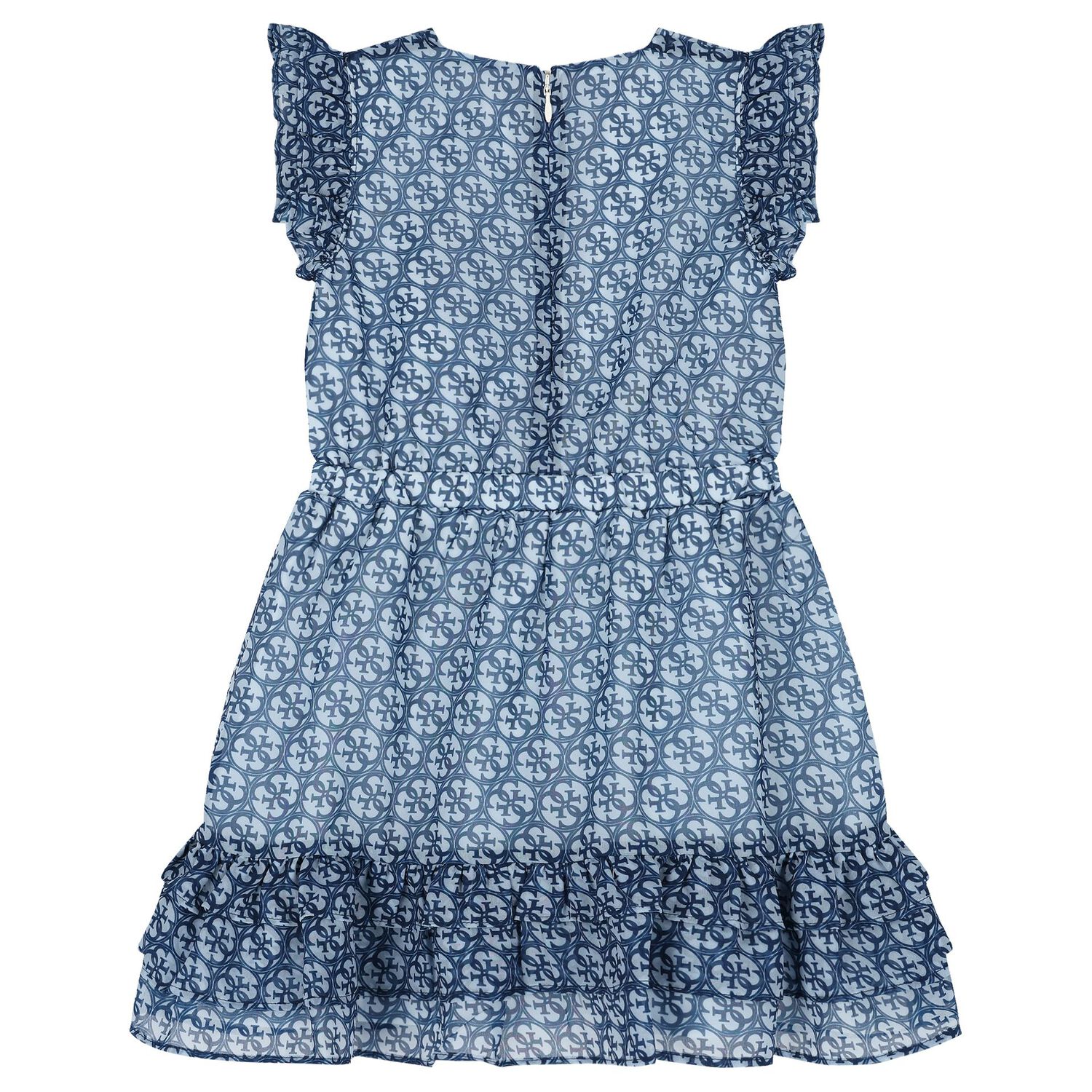 Girls Blue Logo Chiffon Dress, 2, hi-res