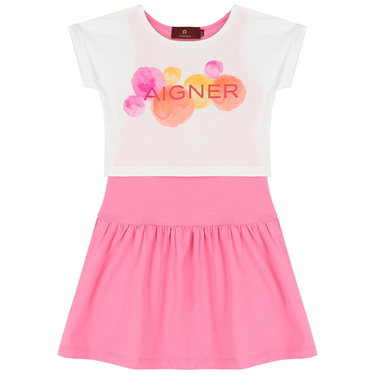 Girls White & Pink Logo Dress Set, 1, hi-res