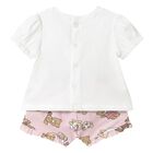 Younger Girls White & Pink Teddy Bear Shorts Set, 1, hi-res