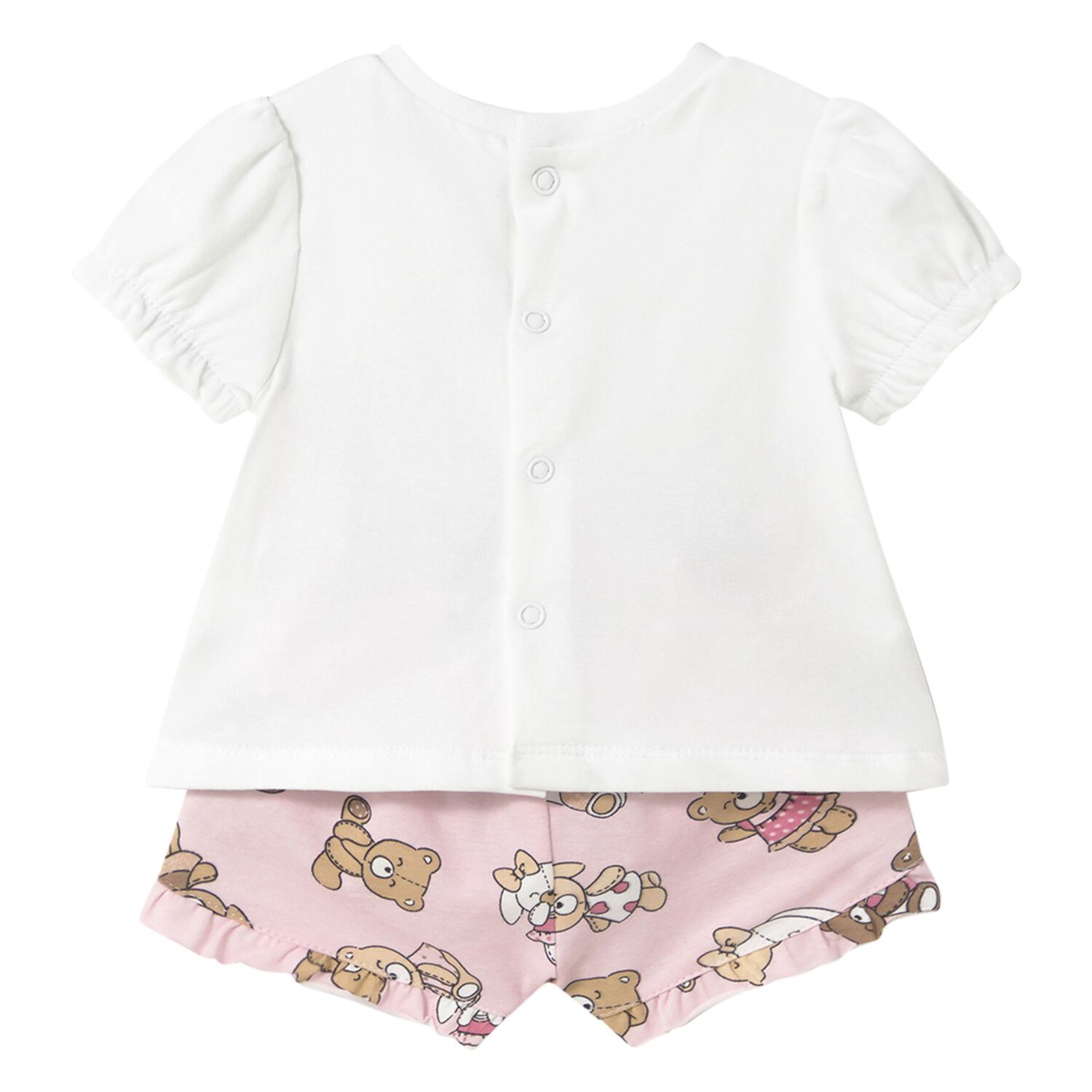 Younger Girls White & Pink Teddy Bear Shorts Set, 1, hi-res